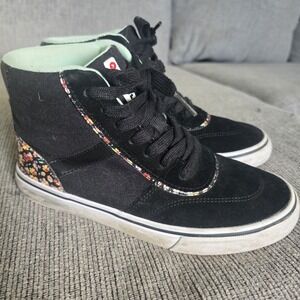 Airwalk Teal Floral Black Suede Lace Up High Top Sneaker Big‎ Girls size 5